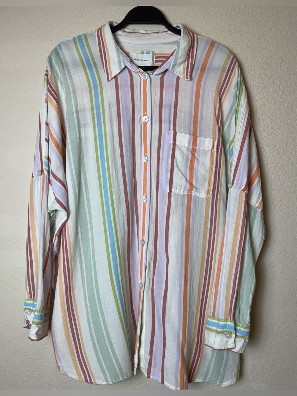 American Eagle Women’s Oversized Striped Button-Down Shirt | Size Small